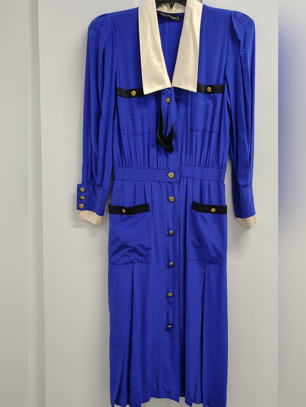 *RARE NWT GEM* Louis Feraud Royal Blue Dot Silk Dress 80's W. Germany VTG Sz 12